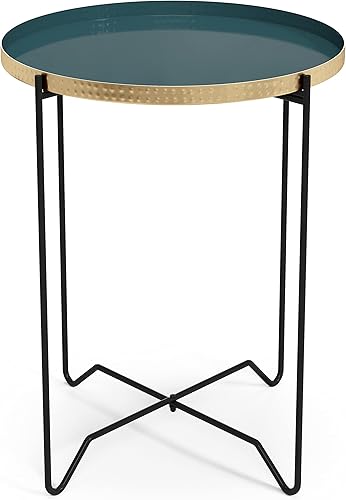 SIMPLIHOME Layton Moderna mesa auxiliar redonda de metal de 19 pulgadas de ancho en color verde azulado, para sala de estar y dormitorio