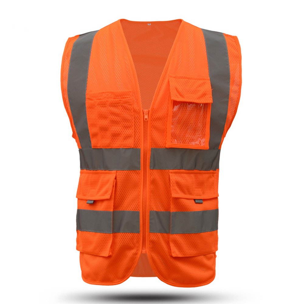 High visibility mesh reflective safety vest with zipper and pockets | construction reflective vest jacket |