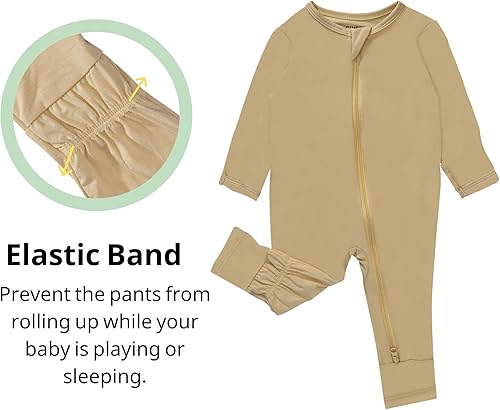 Miniatura 3 de GUISBY Pijama para bebé con puños de manopla, 3 piezas, para niñas y niños, con cremallera de 2 vías, manga larga, rayón