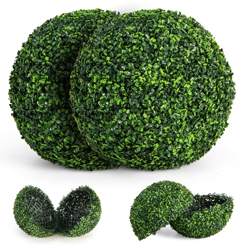 DREAMADE 19 Inch Topiary Ball, 2 pcs Sun Protective Faux Boxwood Greenery Balls for Hanging, Artificial Topiary for Outdoors, Indoor, Porch, Balcony, Wedding, Home Decoration