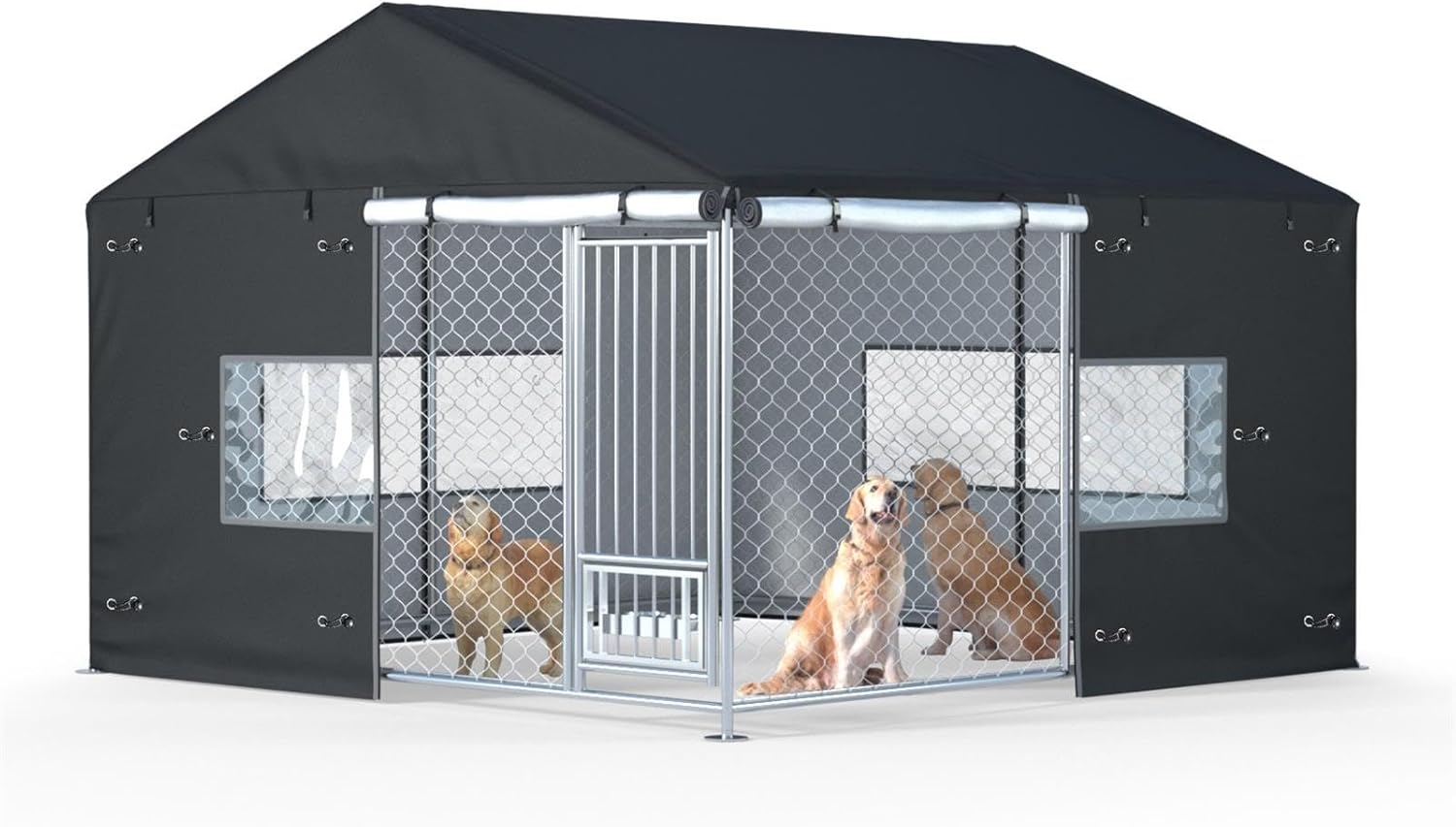 Outdoor Dog Kennel Cover Large Outdoor Heavy Duty Dog Kennel Mesh Large Cage Cover Waterproof and Dustproof 10ft X 10ft X 7ft (Cover Only Without Frame) Black 10'W x 10'L x 7'H