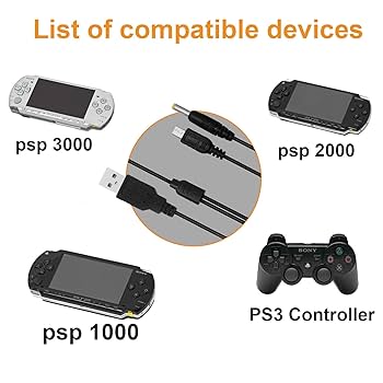 PlayStation Portable - PSP プレイステーションポータブル　本体　充電ケーブル、メモカ付き　2000 PSP-1000 PSP-2000 PSP-3000 SONY 充電ケーブル 急速充電 高耐久