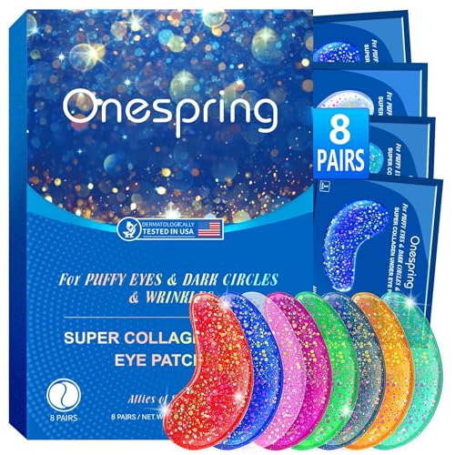 Image of Onespring Under Eye Patches (8 Pairs) - Revitalises and Refreshes Your Skin, Eye Masks for Eye Bags, Dark Circles, Wrinkles, Collagen Gel Pads, Relieves Pressure - Travel Essentials