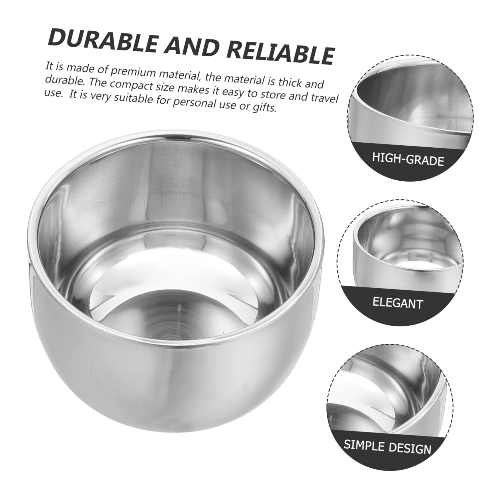 BELLIFFY 3pcs Large Capacity Shave Bowl Professional Shaving Mug Stainless Steel Thick Edges Smooth Finish Comfortable Grip