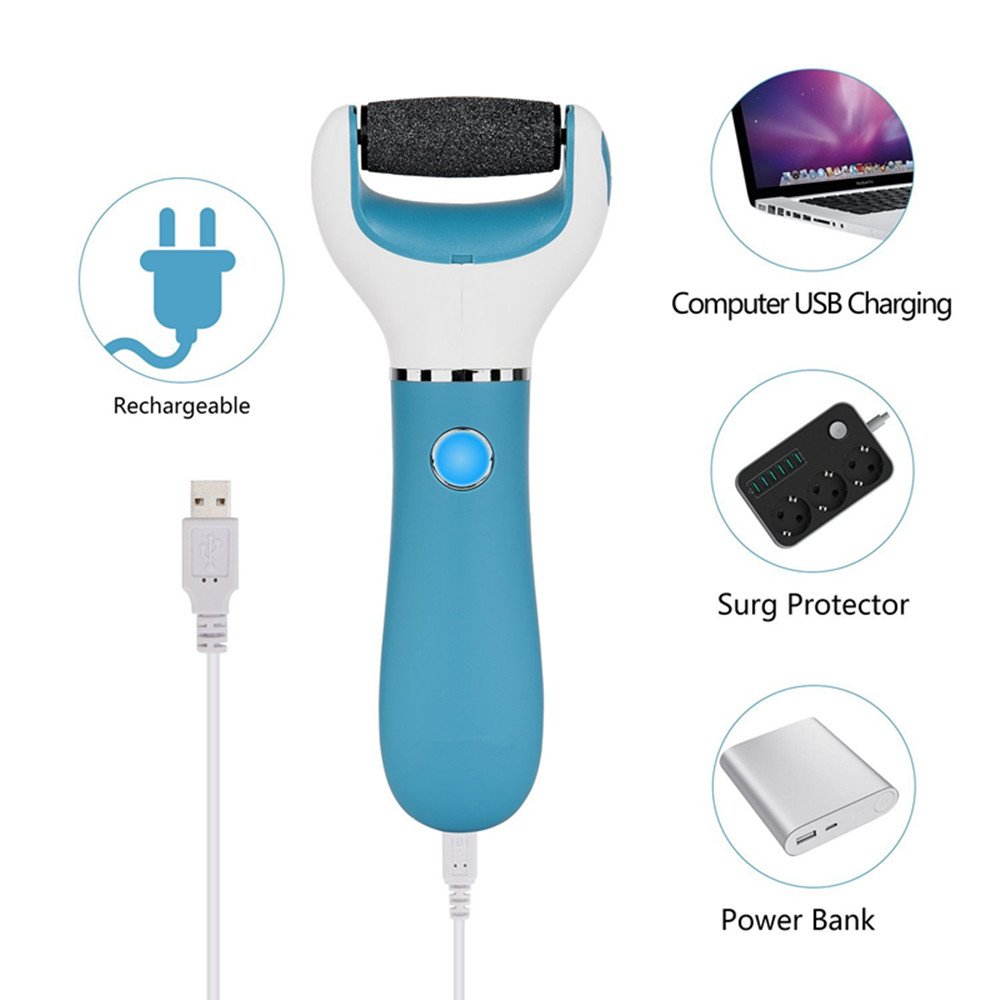 Râpe Electrique Express Soin des Pieds Usure des Pieds Réparation Broyage Exfoliation Anti-Callosités avec 2 Rouleaux de Remplacement Rechargeable USB (Style A)