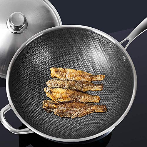 Wok de acero inoxidable 304 sin humo antiadherente miniatura 3