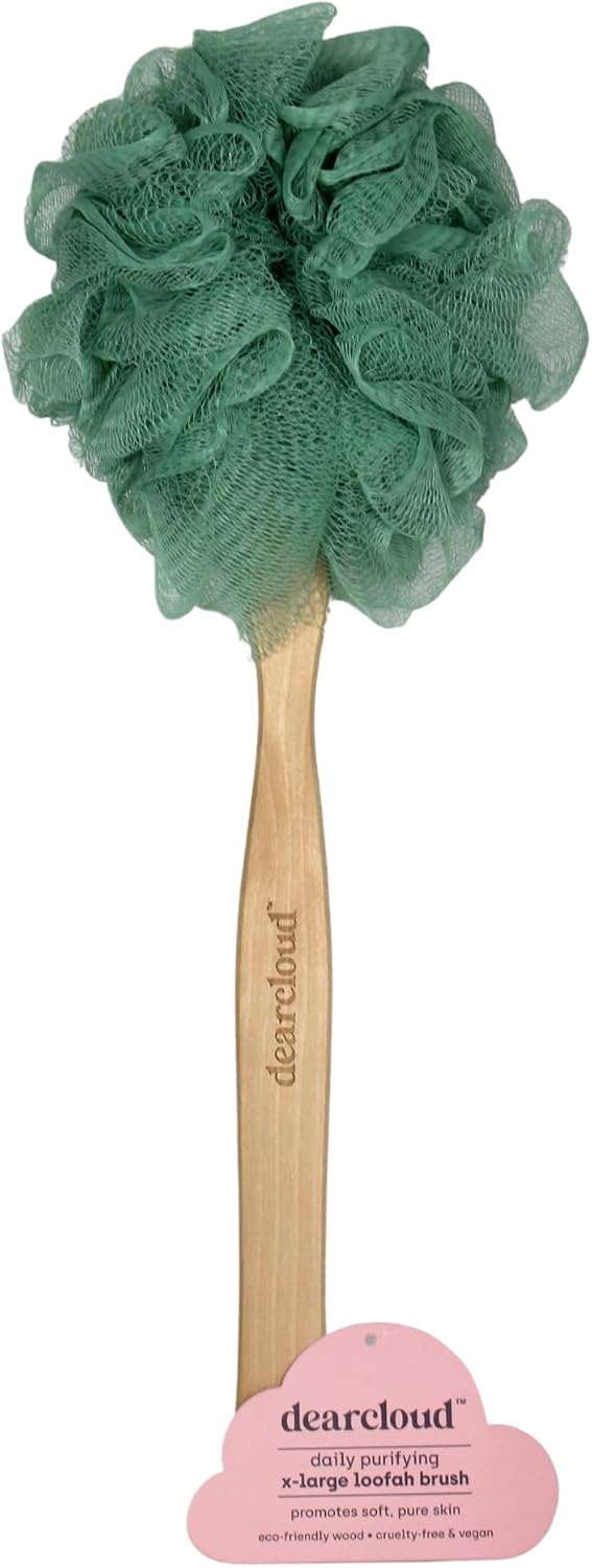 dearcloud True Cleanse Loofah Brush – Long Handle Scrubber (Teal)