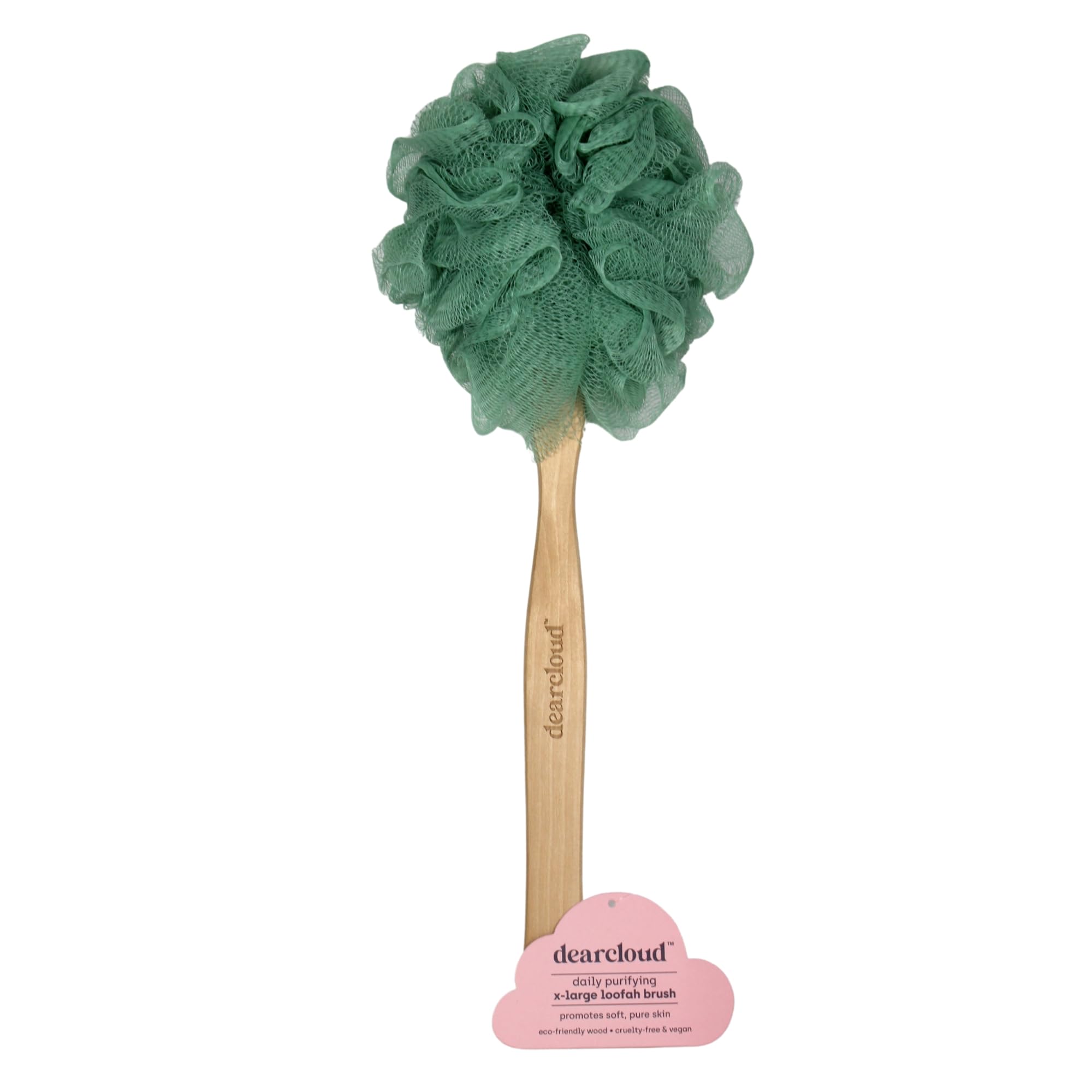 dearcloud Daily Purifying XL Loofah Brush – Exfoliating Body Exfoliator Scrubber with Long Handle for Shower - Shower Scrubber for Body (Sage)