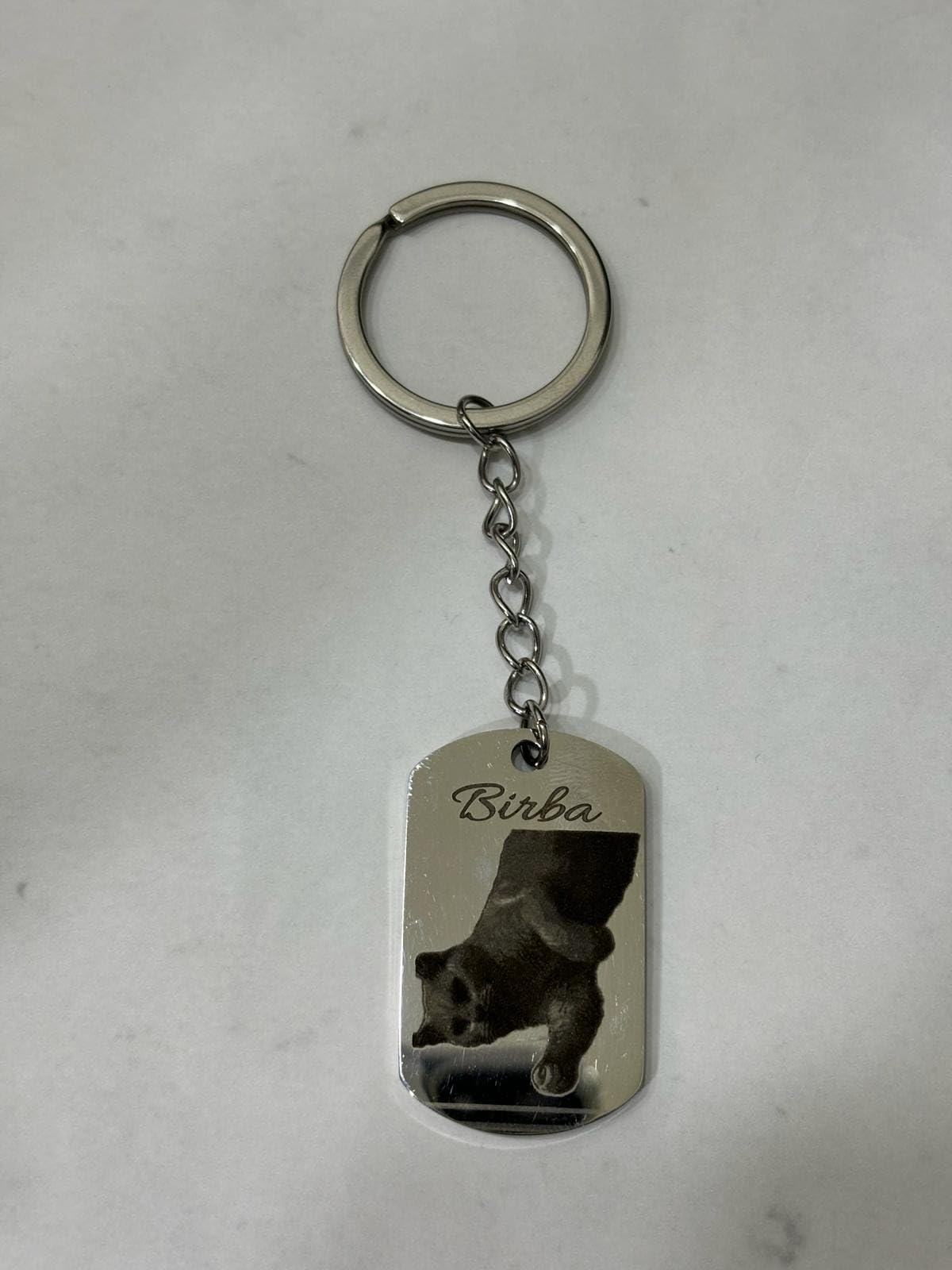PORTACHIAVI acciaio ciondolo targa 40x22 cm con foto tua personalizzata fotoincisione bianco e nero con persona amata defunta cane gatto etc,