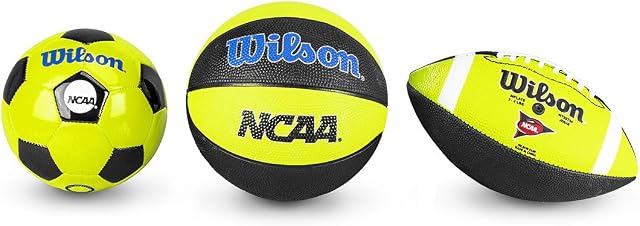 Wilson Wielopak z 1 futbolem amerykańskim, 1 piłką do koszykówki, 1 piłką nożną, potrójne zagrożenie, żółty/czarny, WTX0754ID