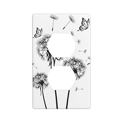 Dandelion Decorative Outlet Covers Wall Plate for Electrical Outlets Duplex Receptacle Cover Bedroom Faceplate 4.50 x 2.76 Inch Black Butterfly