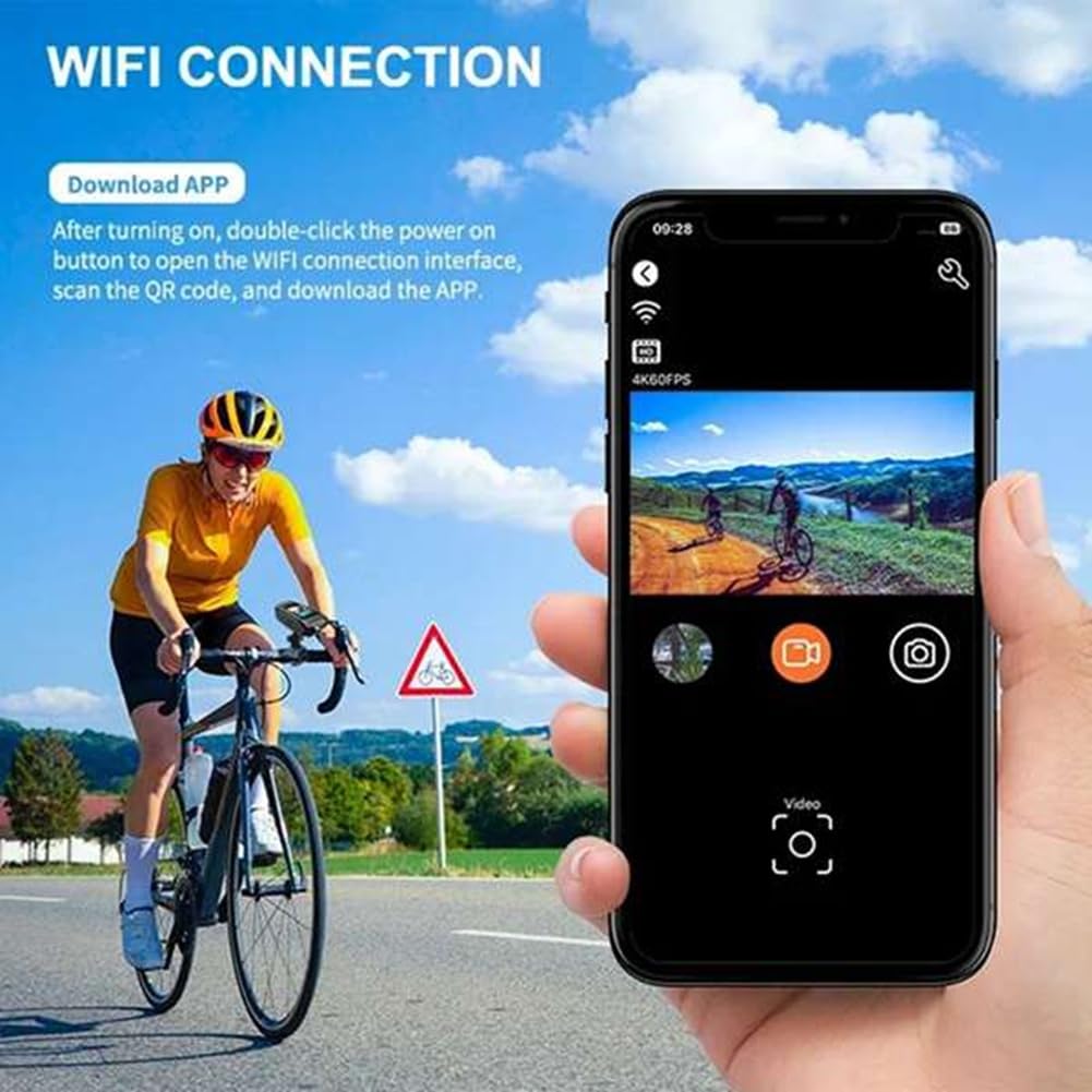 4K 60FPS Multifunktionale Fahrradkamera Regenfest 2,0 IPS Bildschirm WiFi Verbindung mit LED Taschenlampe Fahrradhupe