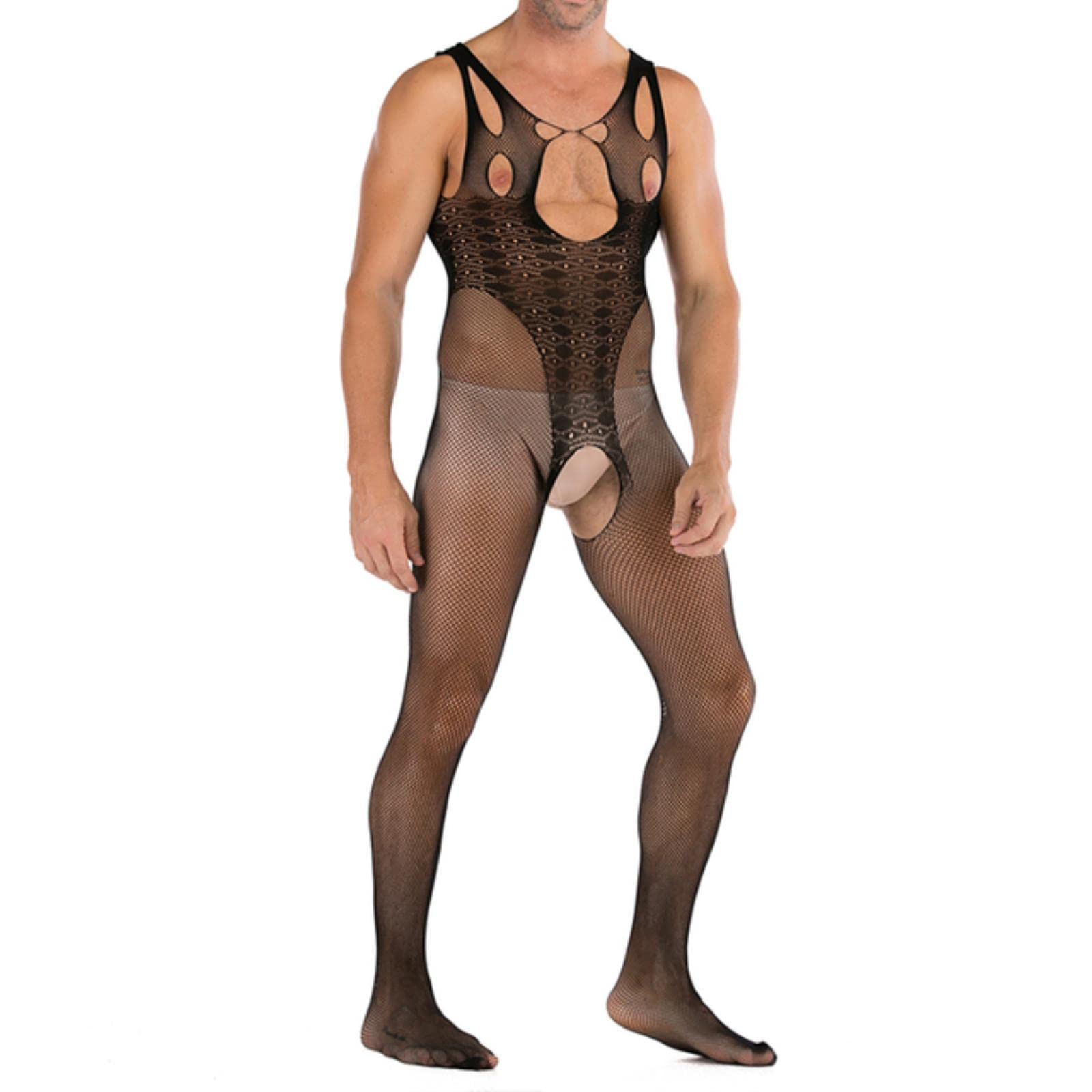 Voiv Men's A Jumpsuit Club Sexy Nightwear Open Crotch Sexy Lingerie Body Stocking Underwear Sleepwear