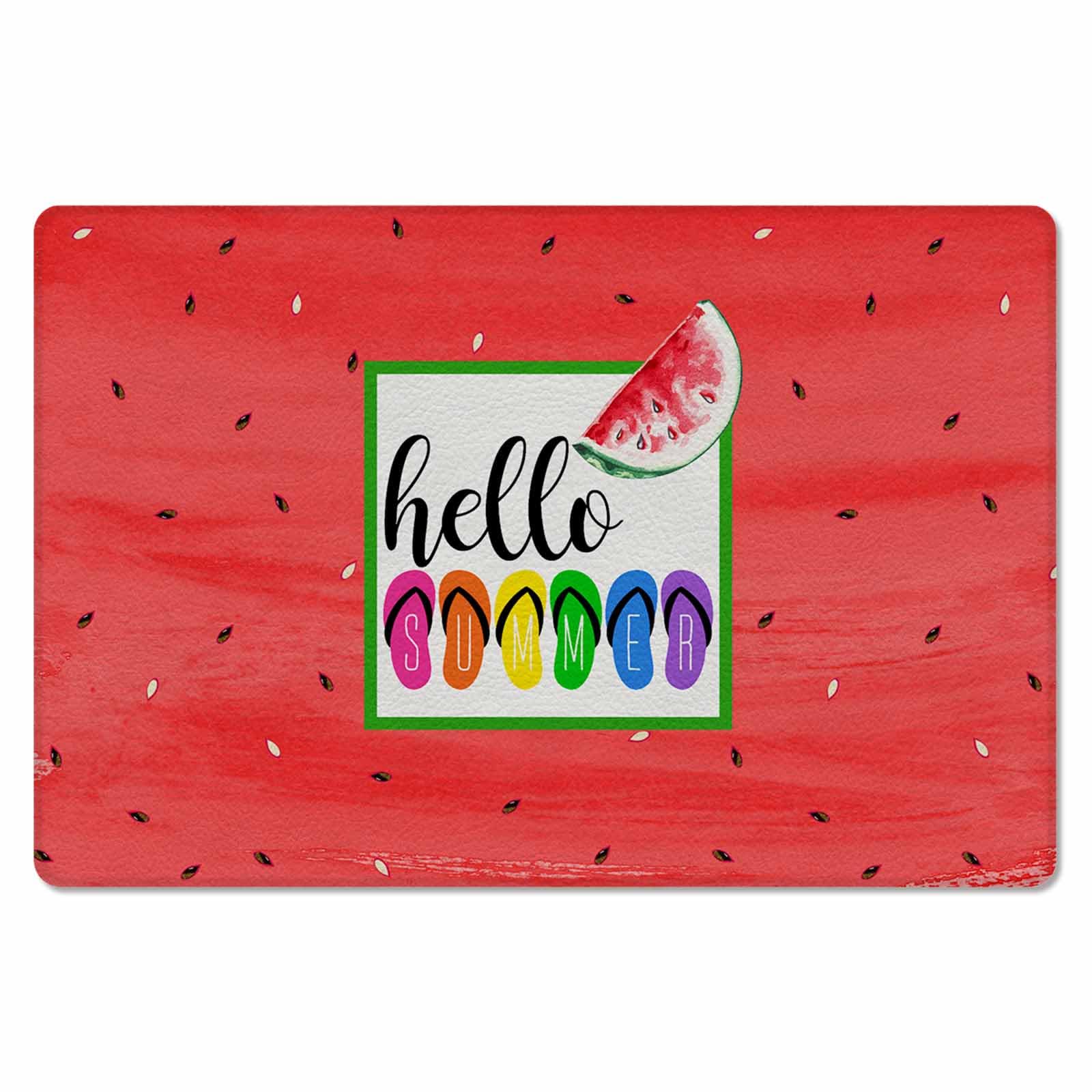 Colorful Striped Slippers Antifatigue Kitchen Bath Door Mat Cushioned Runner Rug,Washable Welcome Floor Sink Mat,Waterproof & Non-Slip Standing Doormat for Kitchen,Hello Summer Red Watermelon 24
