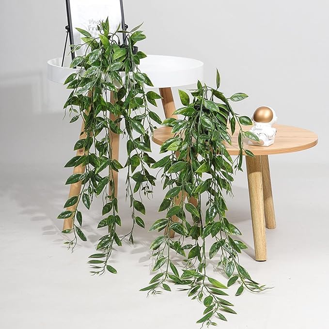 Artificial Greenery Charm,Ceramic Pot with Fake Pea Vine Hanging Leaves Plant Lifelike Décor for Indoor and Outdoor Spaces