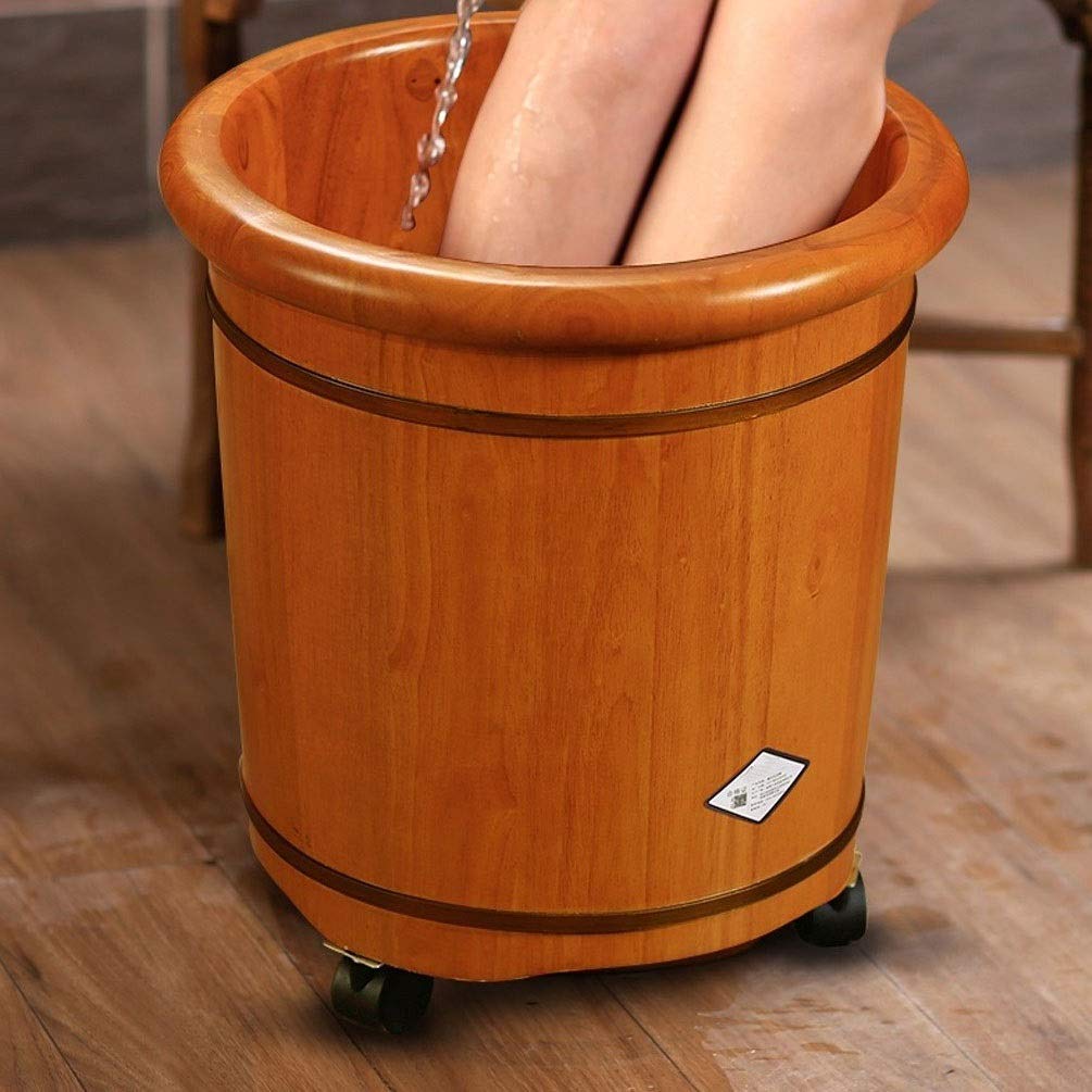 Secchio per pediluvio in legno Secchio in legno per pedicure, vasca idromassaggio per pediluvio con ruota e coperchio, vaschetta per pediluvio per ammollo piedi, secchio per immersione piedi con