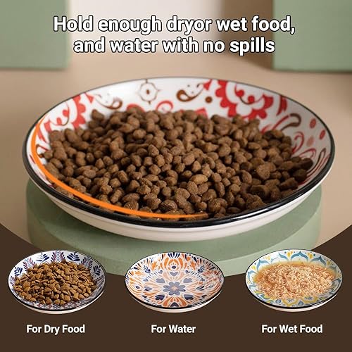 Miniatura 5 de Juego de 6 cuencos antideslizantes para gatos, de cerámica anchos para mascotas, para aliviar la fatiga de los bigotes, paquete de 6 platos