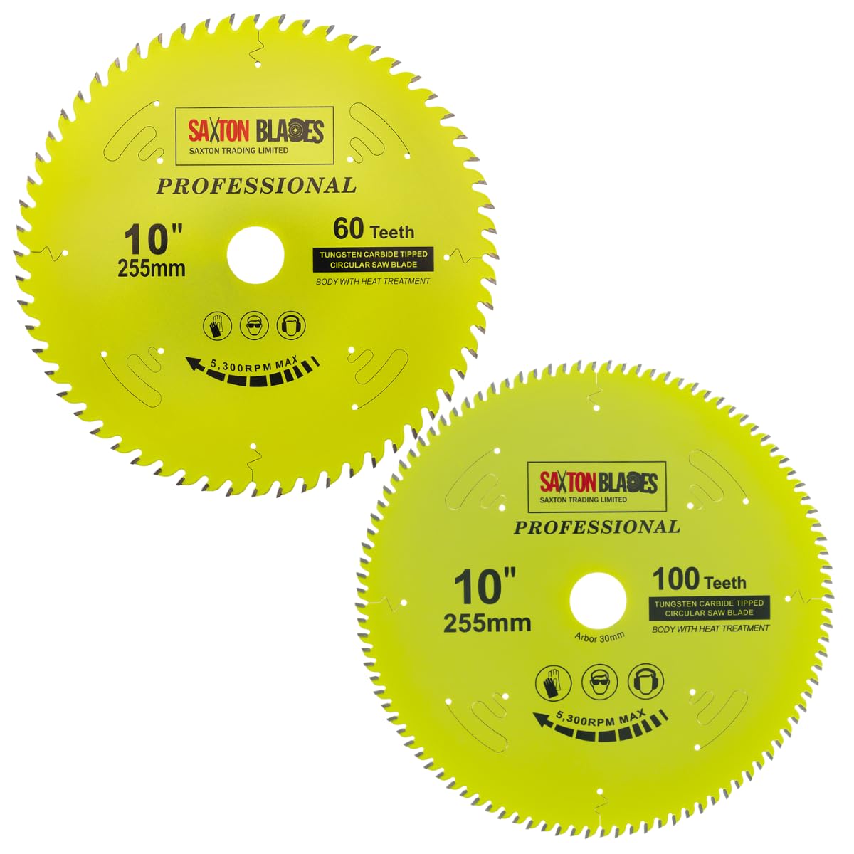 TCT255MXAPRO Saxton Professional Range TCT - Hoja de sierra circular (255 mm, 60 y 100 dientes x 30 mm, 25, 25.4 mm) compatible con los anillos de reducción Evolution Bosch Makita Dewalt etc.