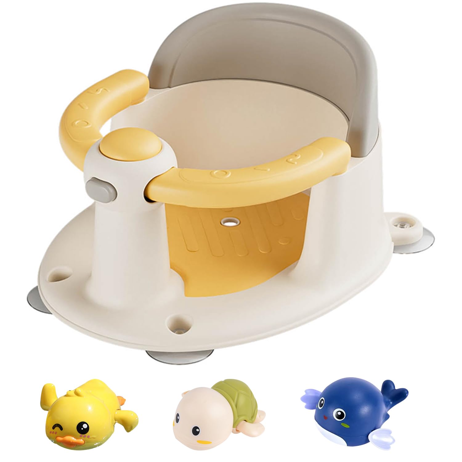 Baby Bath Seat, Bath Seats for Babies Sitting Up, Non-Slip Toddler Bath Seat, Baby Bathtub Seat with Suction Cup, Yellow