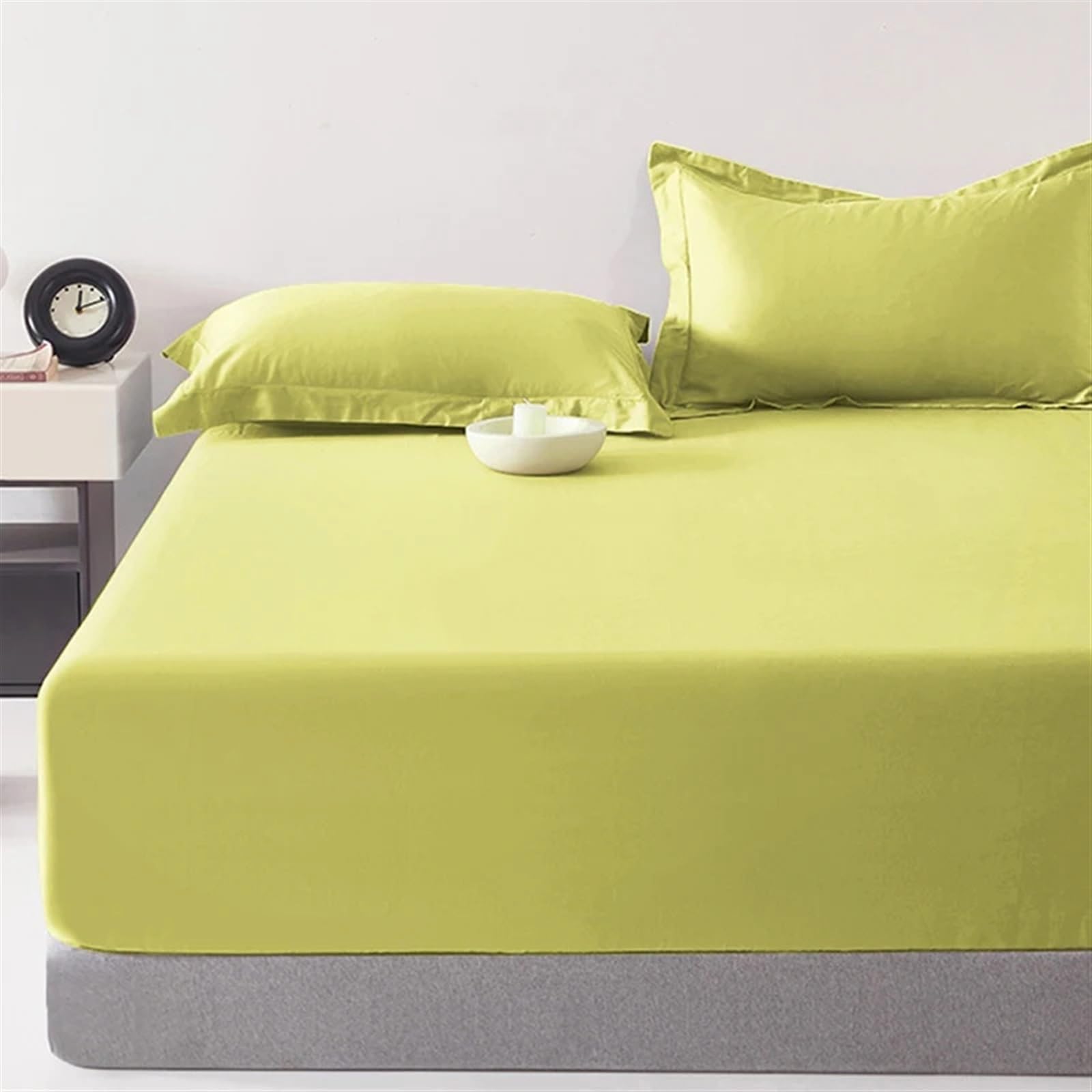 Draps Housses Drap de lit Vert Mat à Poche Ultra Profonde