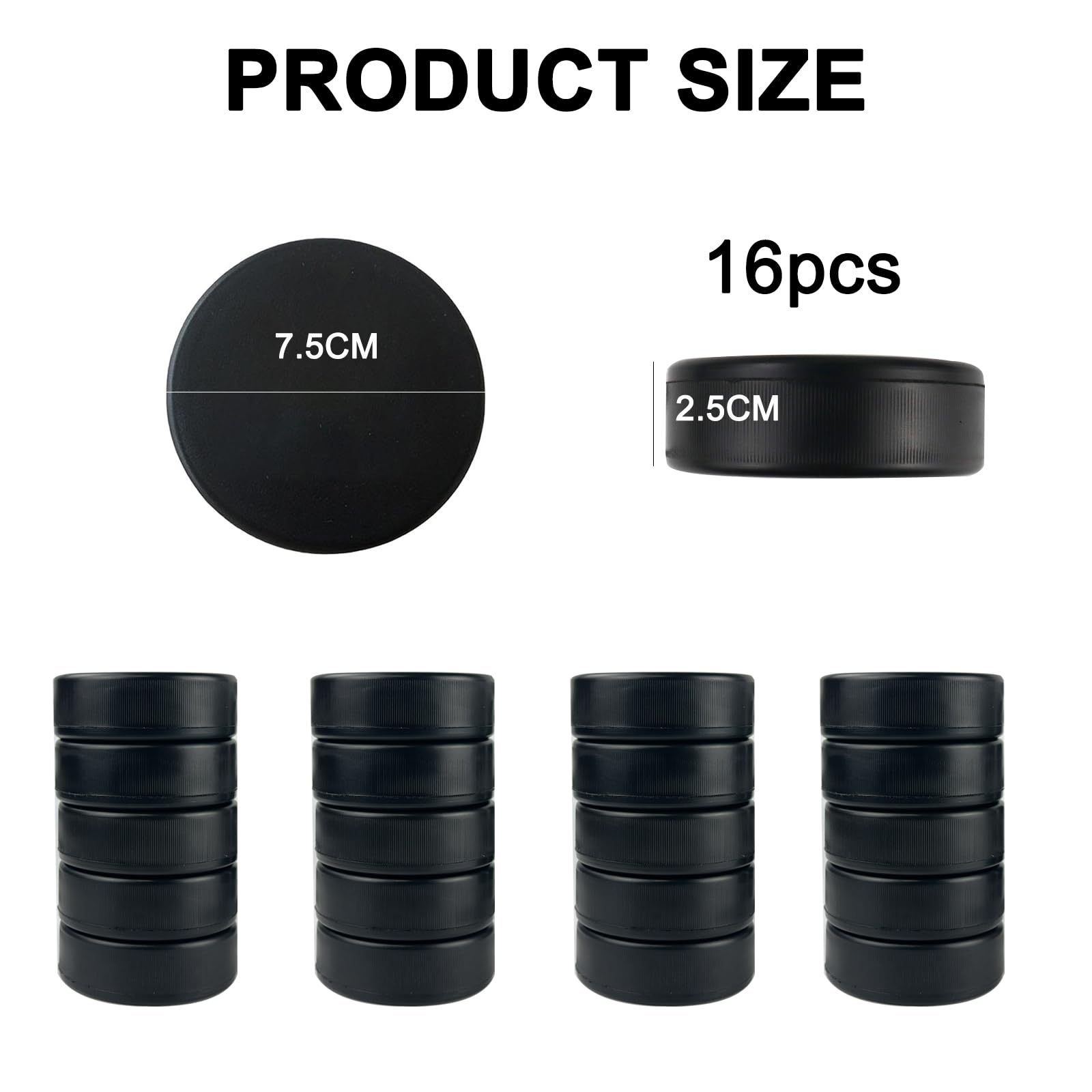 Lot de 16 palets de hockey sur glace – 7,6 x 7,6 x 2,5 cm pour hockey sur étang ou sur la patinoire, équipement de hockey pour pratique et entraînement classique, hockey en mousse pour