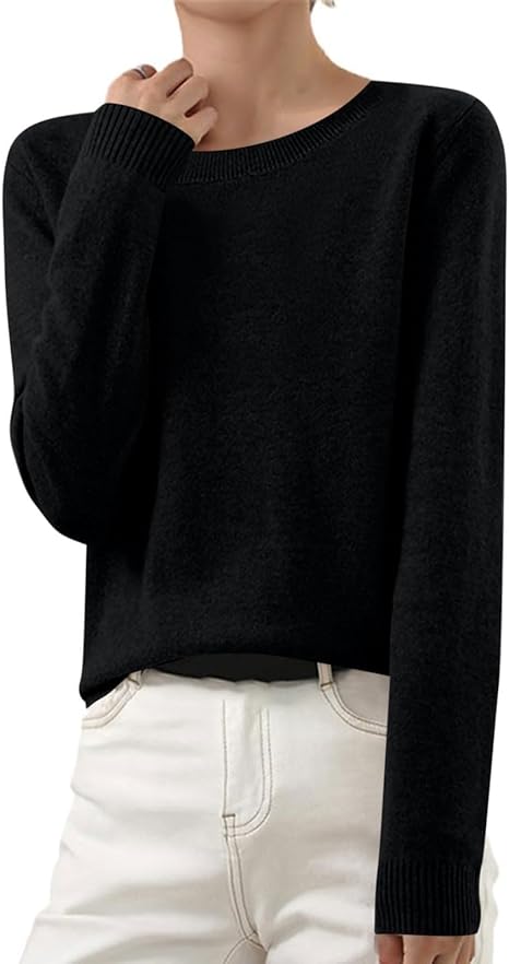 OIOLOYJM Fall Cashmere Sweaters for Women 2025 Crewneck Long Sleeve Tops Knitted Pullovers Lightweight Merino Wool Sweater