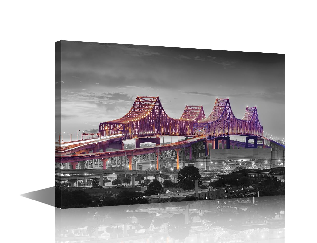 TUMOVO New Orleans Canvas Wall Art Louisiana Skyline Pictures for Bedroom Crescent City Connection Bridge Poster 1 Piece Black and White Wall Art