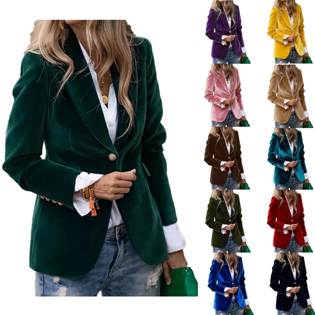 Velvet Blazer Women Slim Fit 1 Button Velvet Jacket Casual Notched Collar Open Front Suit Jacket Business Work