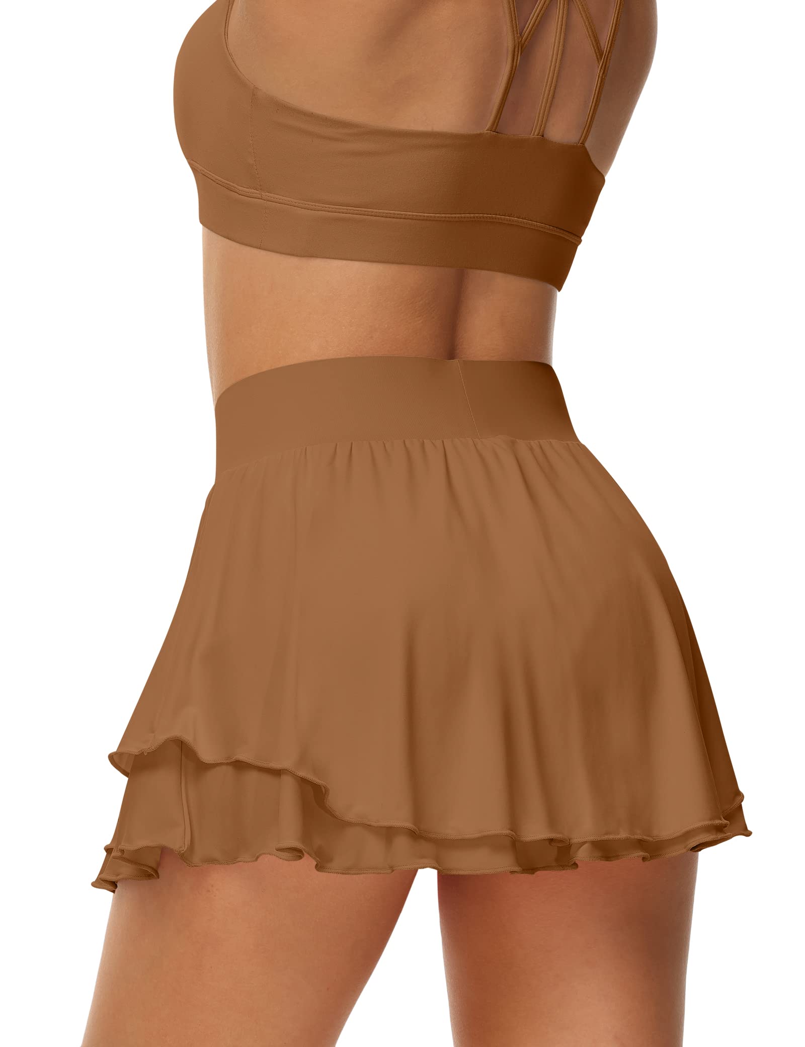 UrKeuf Women's Athletic Tennis Skirts with Pockets 13in Ruffle Golf Running Workout Ice Silk Flowy Skorts with Sports Shorts