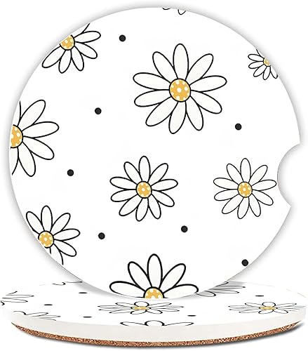 Miniatura 15 de 2 posavasos de automóvil a cuadros rosa y blanco, posavasos de cerámica con muesca para dedos, piedra de cerámica de 2.56 pulgadas y base de corcho