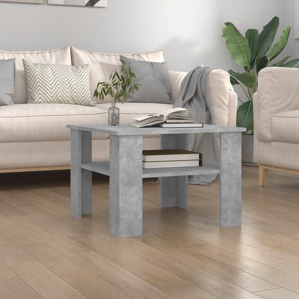 Couchtisch Betongrau 60x60x42 cm - Moderner Wohnzimmertisch aus Holzwerkstoff mit Ablagefach - Quadratischer Beistelltisch für Wohnzimmer & Lounge - Stabil & Stilvoll