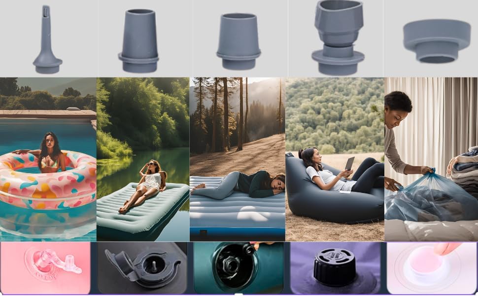 Miniatura 8 de Bomba de aire portátil eléctrica compacta con carga USB-C y luz LED integrada, perfecta para bomba de colchón de aire, bomba de aire para inflables