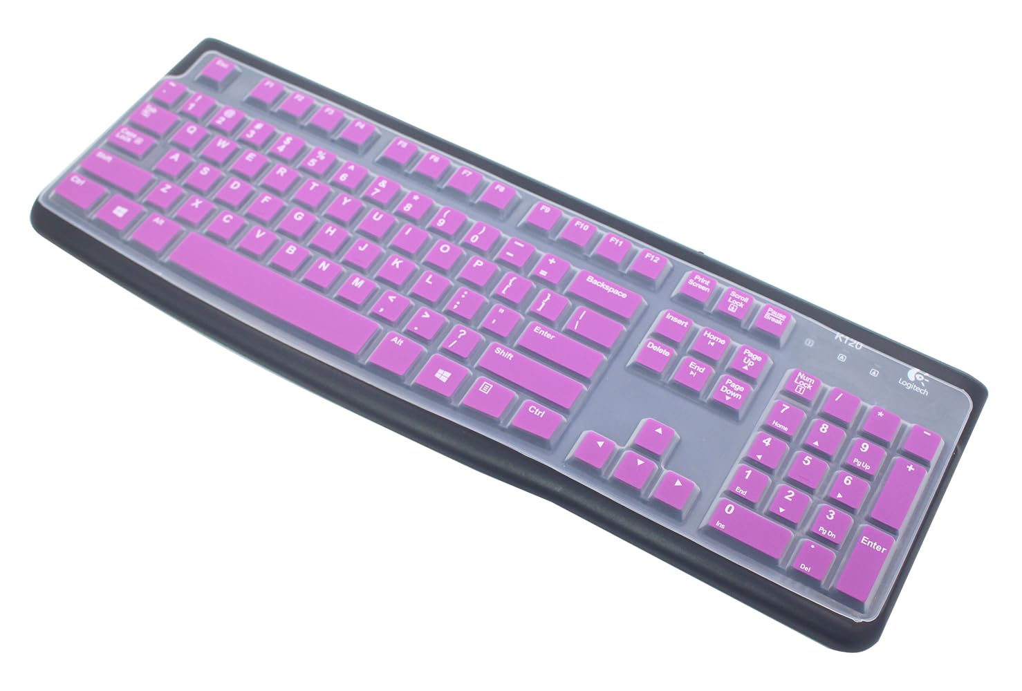 Pellicola protettiva in silicone per tastiera compatibile con Logitech K120 e MK120 full-size con cavo, accessori protettivi per tastiera MK120 e K120 (viola)