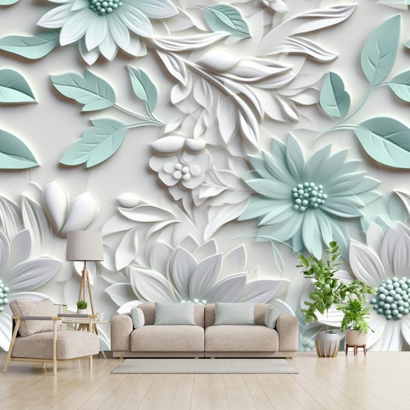 Image of 3D Embossed Floral Wall Sticker for Living Room | Waterproof Self Adhesive Large Wallpaper | Textured Leaf Design Removable Vinyl Sheet for Sofa Background & Home Decor (40x300 cm) | (Multicolor)