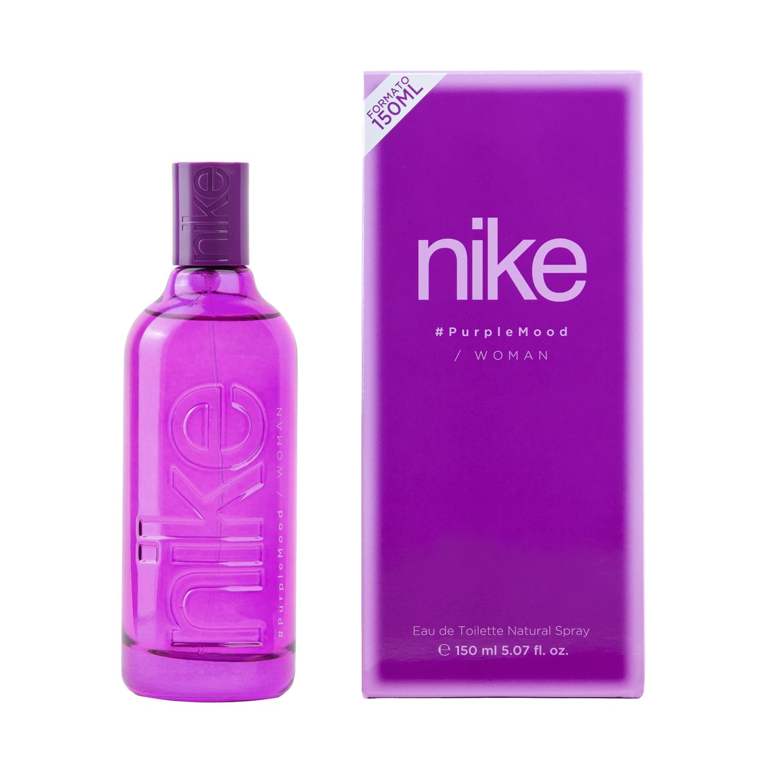 NIKE - Purple Mood, Colonia Mujer, 150 ml, Perfume Formato Spray, Eau de Toilette Natural y Femenina, Aroma Floral Gourmand, Fragancia Fresca, Dulce y de Larga Duración