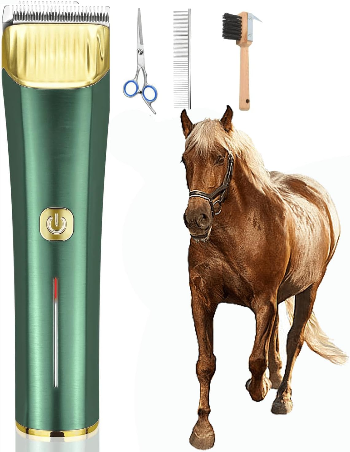 Cordless Horse Clippers,Low Noise Horse Trimmer Shaver Kit Come with Horse Hoof Pick Brush for Matted Long Hair,2 Speed Cordless Grooming Clippers for Horse