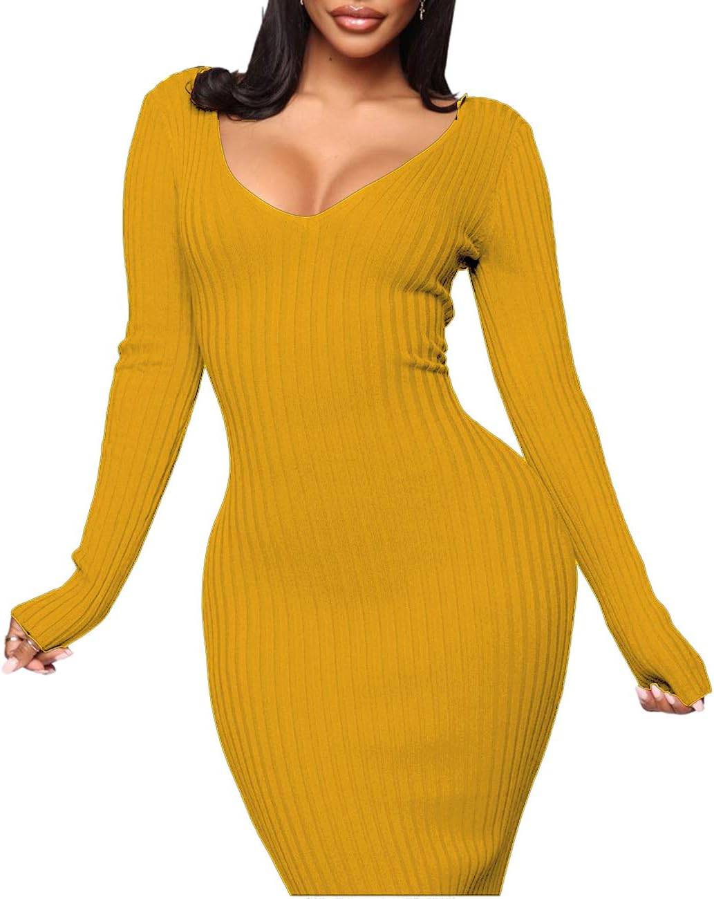 SheKiss Women's Off Shoulder Long Sleeves Bodycon Sexy Slim Knit Sweater Dress
