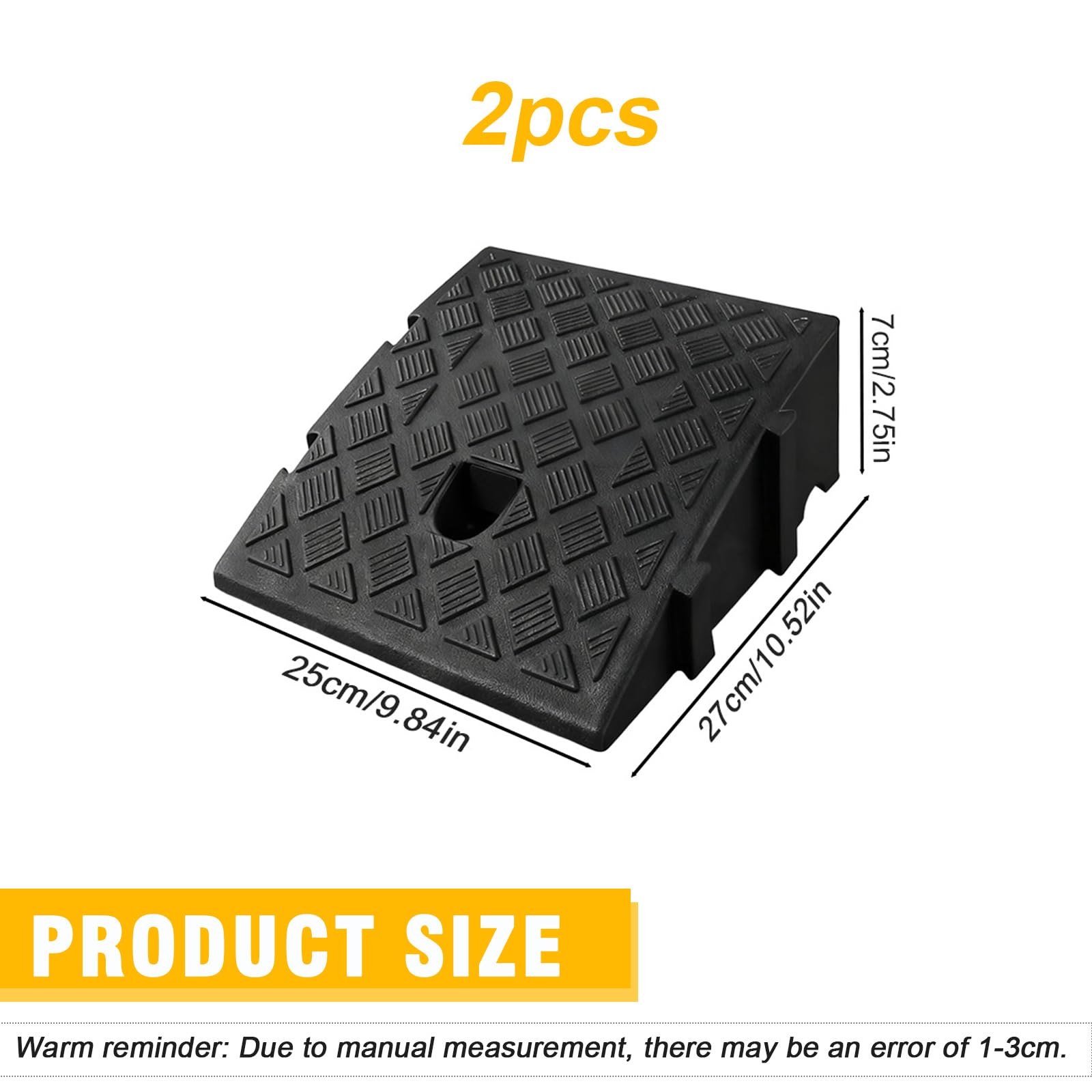 Rampa de bordillo de plástico negro 27×25×7 cm antideslizante para silla de ruedas 2 unidades