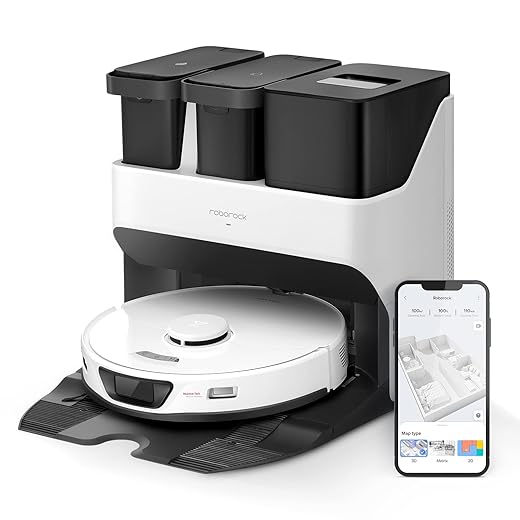 roborock S7 Max Ultra Robot Aspirateur Laveur avec Station 5500Pa, Lavage Séchage et Remplissage Automatique avec Évitement Actif d'obstacles/Commande Vocale/APP -Noir