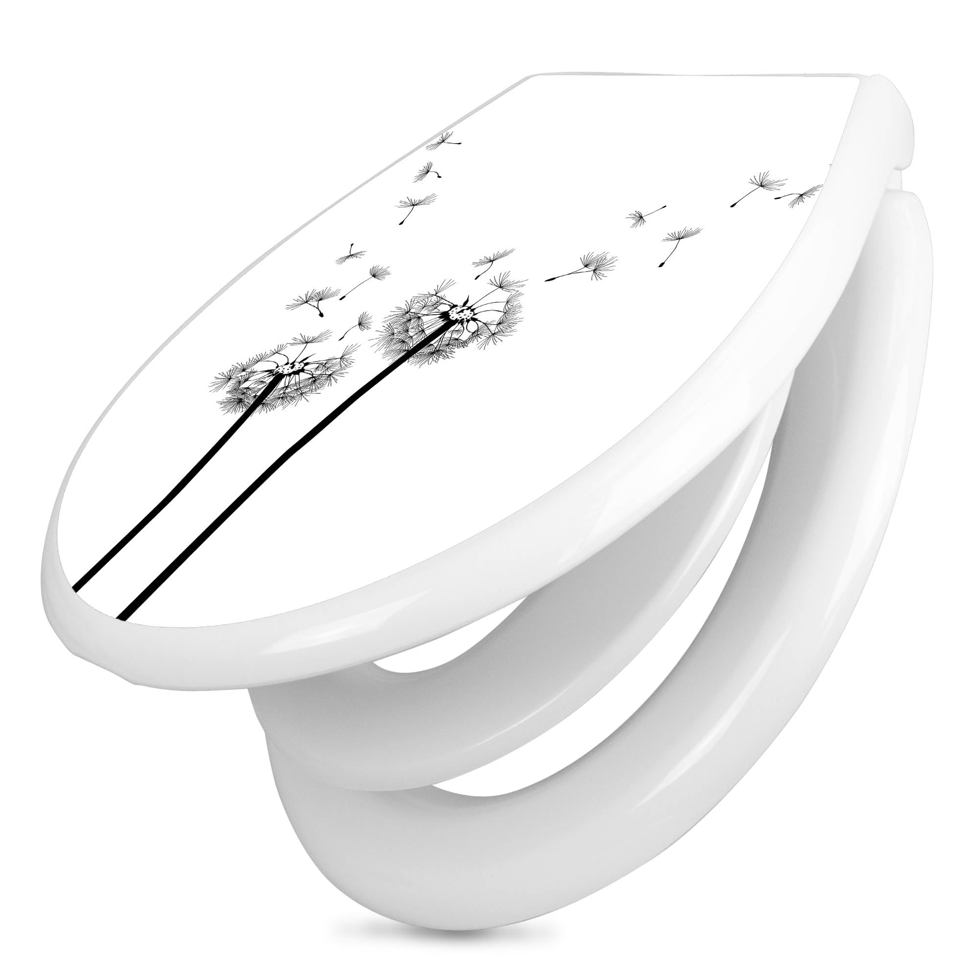 banjado Familien WC Sitz mit Absenkautomatik 44,9x37,1cm - Klobrille mit Kindersitz aus hochwertigem Polypropylen - Toilettendeckel mit Kinder Toilettensitz integriert - Motiv Pusteblume 2