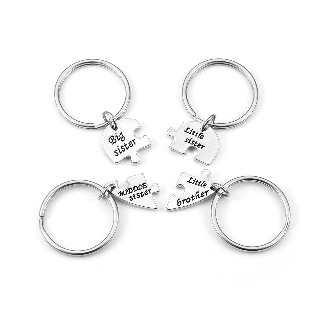 Jovivi 4pcs Sister Brother Keychains Set Matching Heart Puzzle Keychain Christmas Birthday Gifts for Little Brother Big Sister Keychain