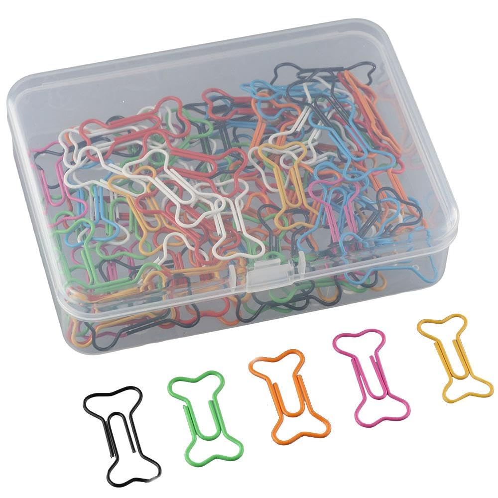 Risedot 100 Pieces Cute Paper Clips, Colorful Dog Bone Shape Paper Clip, Durable & Rustproof, Coated Paper Clip, Great for Office and Personal Use