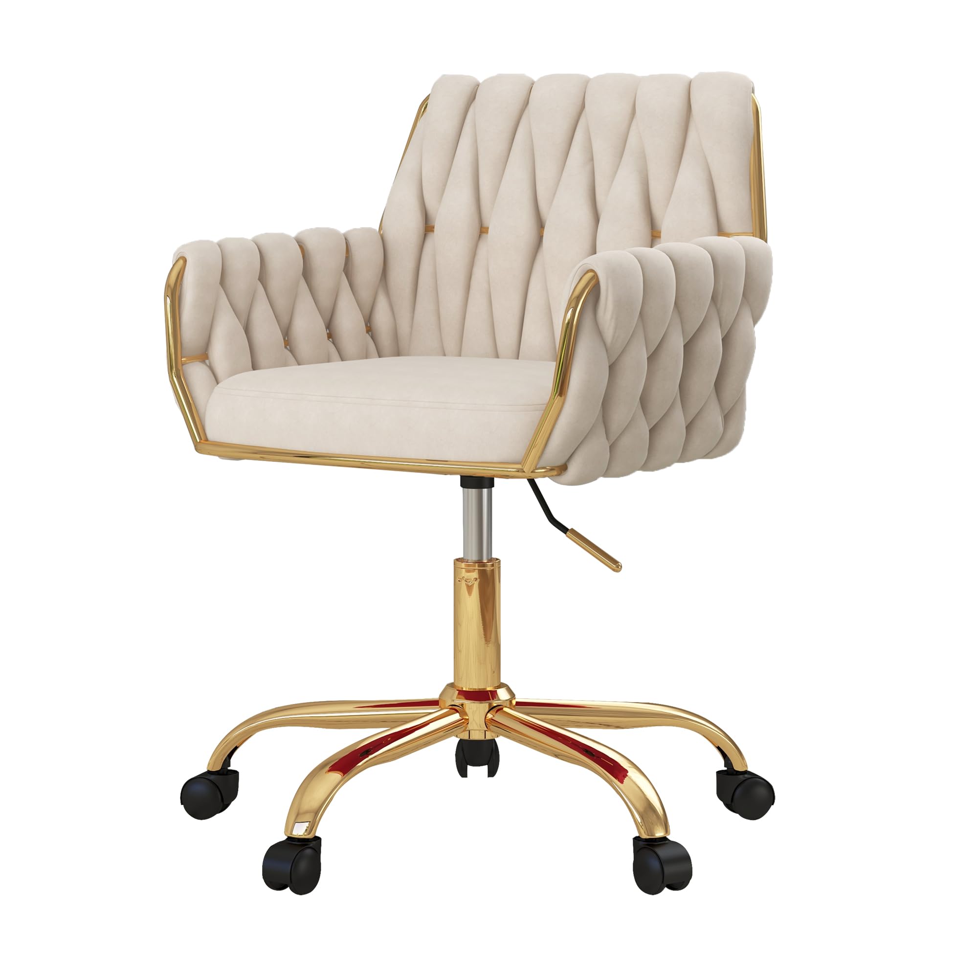 Homedraft Woven 360°Swivel Desk Chair, Velvet Height Adjustable Home Office Armchair with Golden Base for Teens Women Girls, Upholstery Computer Chair