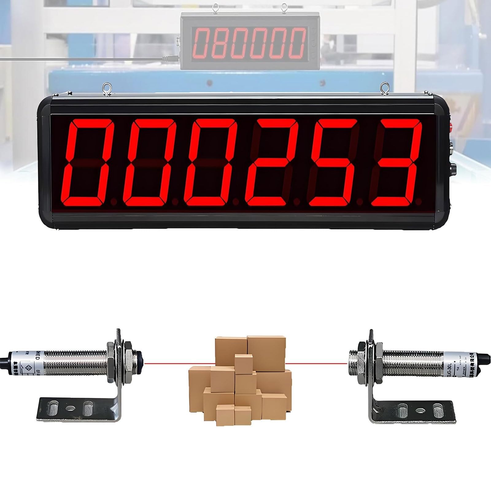 Contatore Digitale a LED, Doppia sonda con Telecomando, Display a 6 cifre Fino a 999999, Distanza di rilevamento 0-20 m per fabbriche e officine,