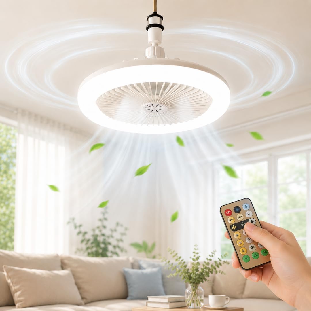 Quiet Ceiling Fan with Light & Remote Control, 3 Fan Speeds & 3 Light Modes, Dual B22 Bayonet & E27 Screw Fitting UK Standard, Practical Combined Light Fan for Bedroom, Kitchen (Crystal Version)