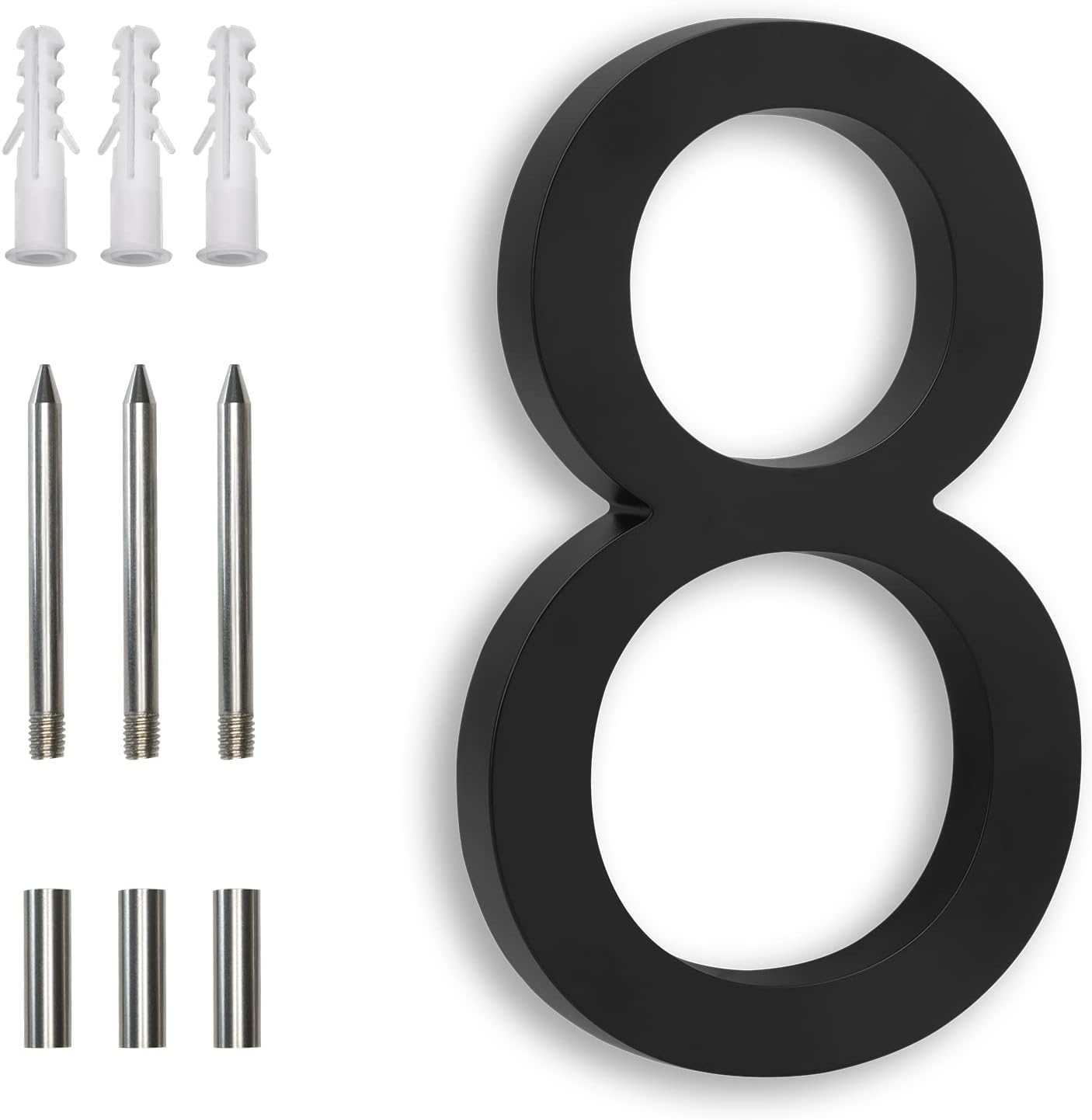 7 Inch Black House Numbers, Floating Flush Mount Aluminum Address Numbers, Modern Metal Numbers for Houses – Large, Weatherproof, Easy to Install Number 8