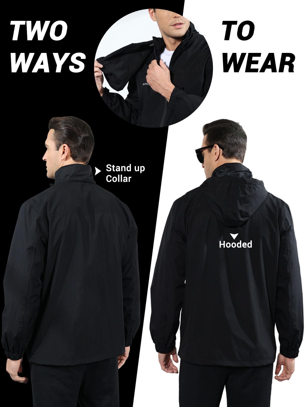 Halfword Wiatroszczelne kurtki męskie wiatrówka softshell kieszenie zapinane na zamek błyskawiczny odpinany kaptur outdoorowe wędrówki lekkie wodoodporne