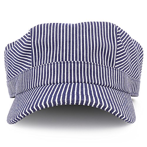 Armycrew Denim Blue Stripe Train Engineer Conductor Cap Fits Infant to Adult 3XL2