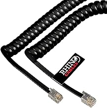 rhinocables RJ10 Coiled Black Phone Cable for Corded Handset Telephones Curly Spring Cord for Home and Office, BT Landline (3, 2m)