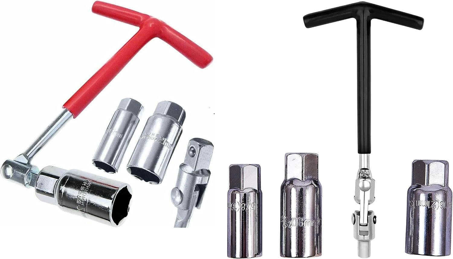 Mr.gadget's Solutions Red/Black Mr. Gadget's Solutions 4Pc T-Bar Spark Plug Spanner Wrench Set – Heavy Duty Removal Tool With 16Mm, 18Mm, 21Mm Sockets For Efficient Spark Plug Maintenance In Cars, Motorcycles, Lawnmowers, And Small